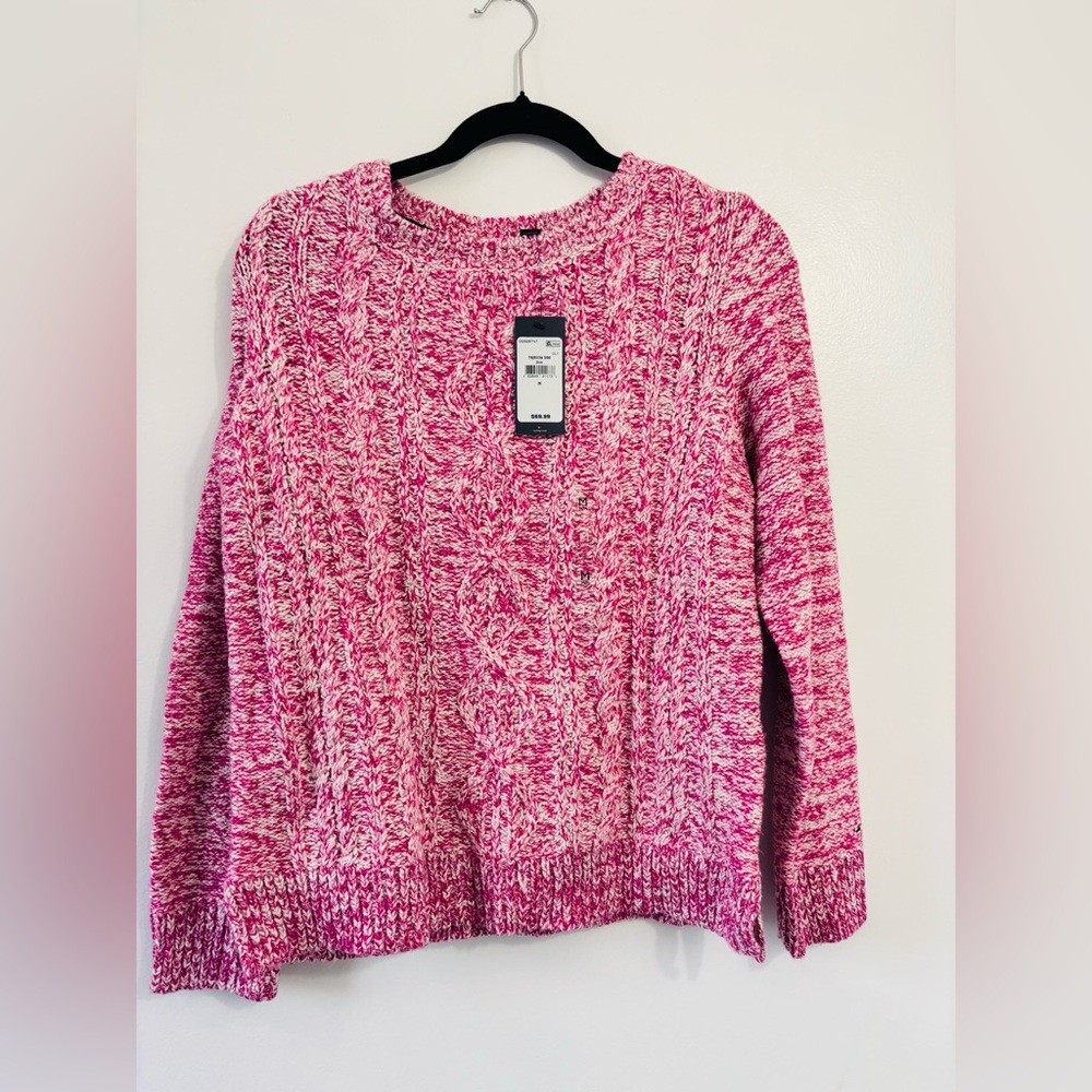 NWT Tommy Hilfiger Pink and White Cable Knit Sweater